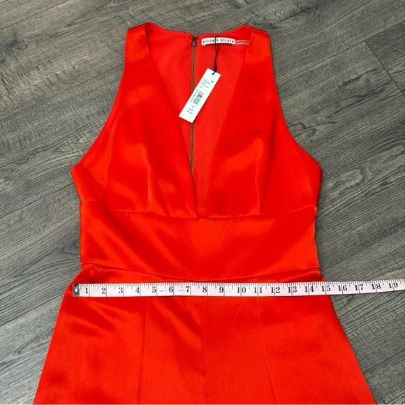 NWT!! Alice + Olivia Myrtle Deep V-Neck Wide Leg Jumpsuit  Chili Pepper Red - 8 - Picture 11 of 15